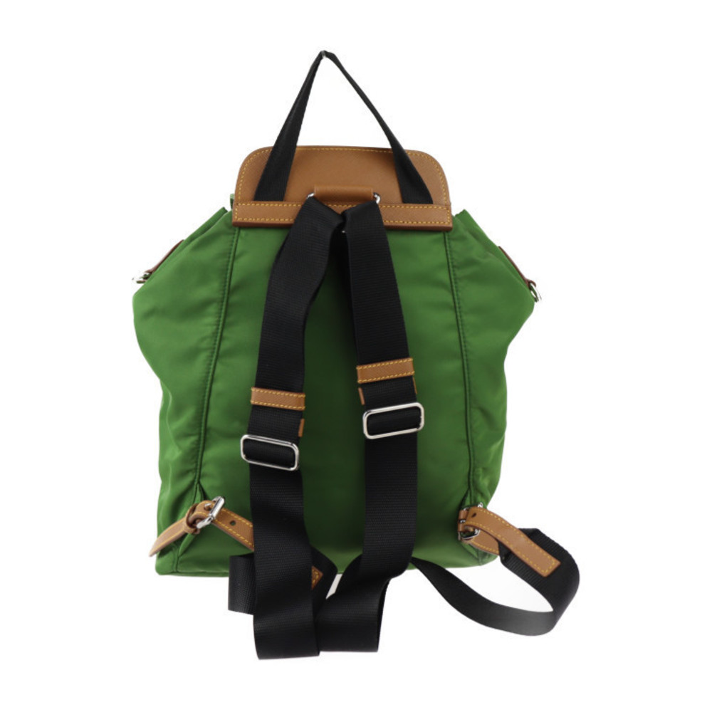 Prada Logo Backpack Plate Triangular Leather Gree… - image 3